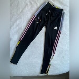 adidas Black Joggers with Pink Stripes & Multicolor Panel Accents